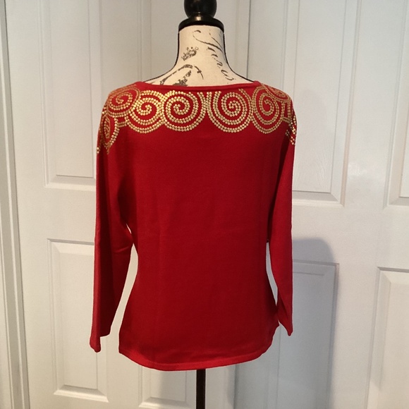 Linea by Louis Dell’Olia Women Sweater, Size M, Color Red, Gold - Picture 2 of 2